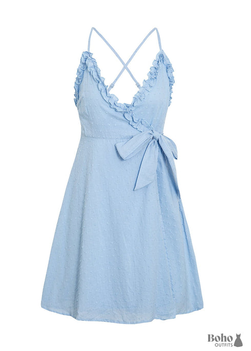 Summer V Neck Blue Mini Dress